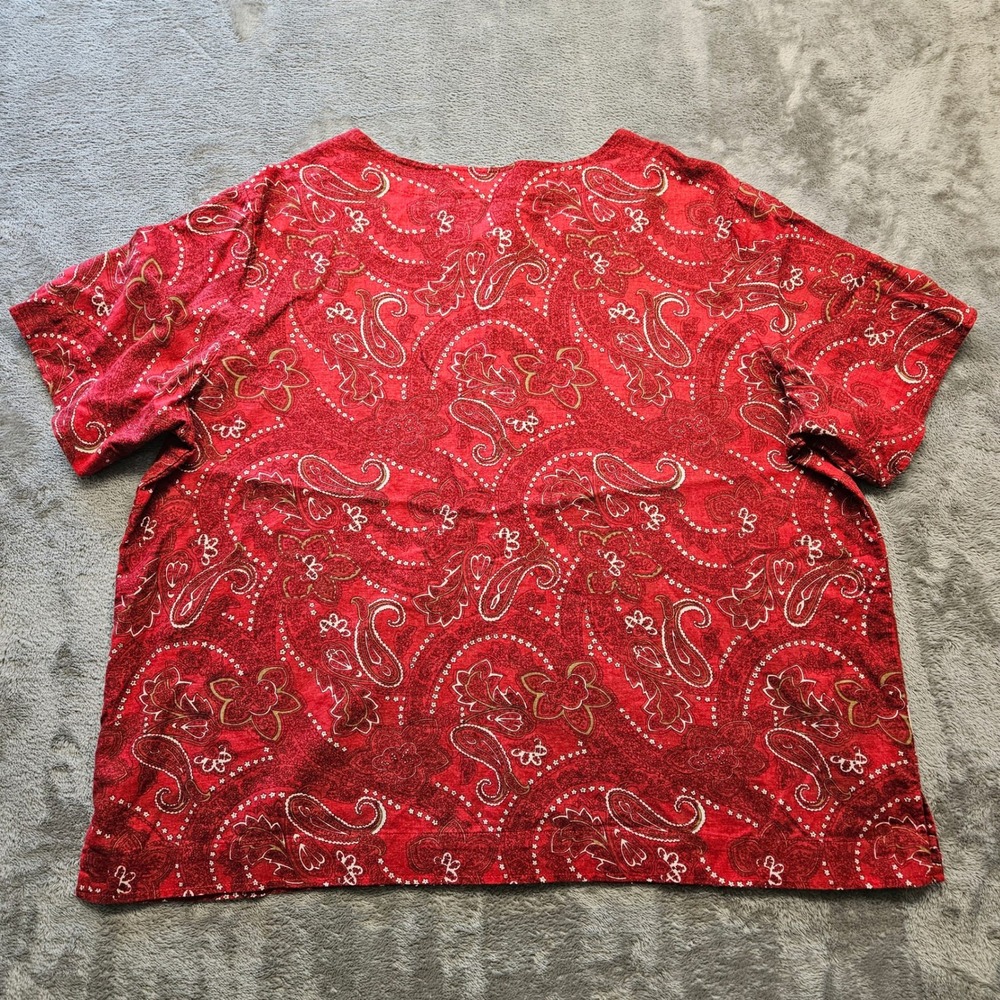 VTG Erika Red Paisley Linen Blend Button Front Top Short Sleeve Plus Size 2X - Picture 5 of 5